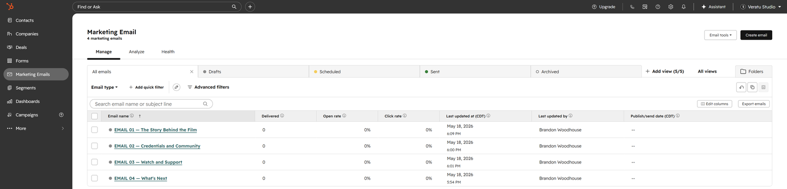 HubSpot marketing email index